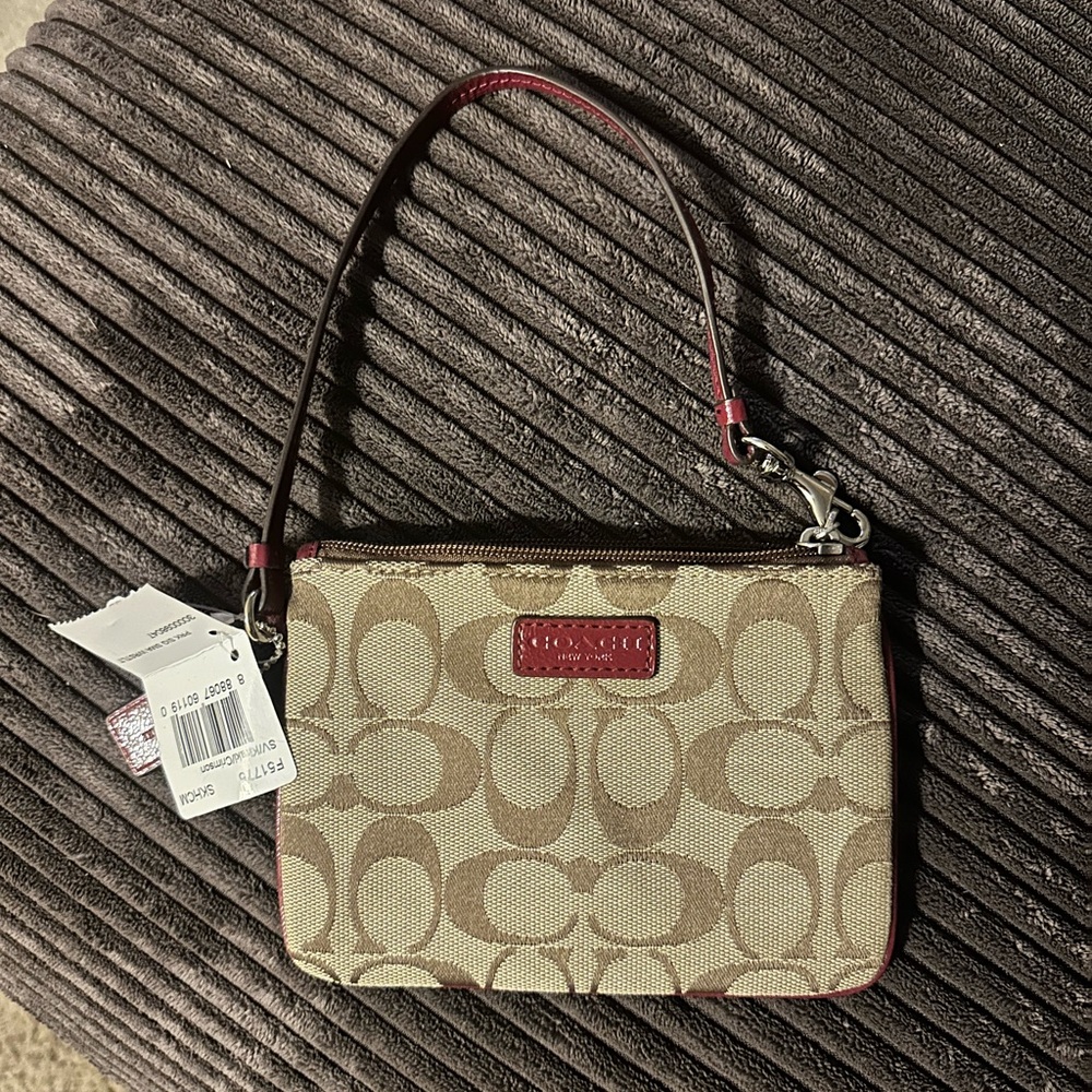 Coach Beige and Red Signature Wristlet